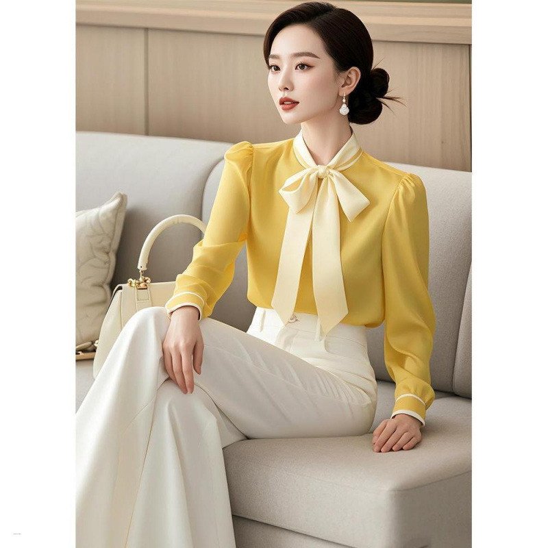 Temperament Bow Yellow Elegant Lacing Tops