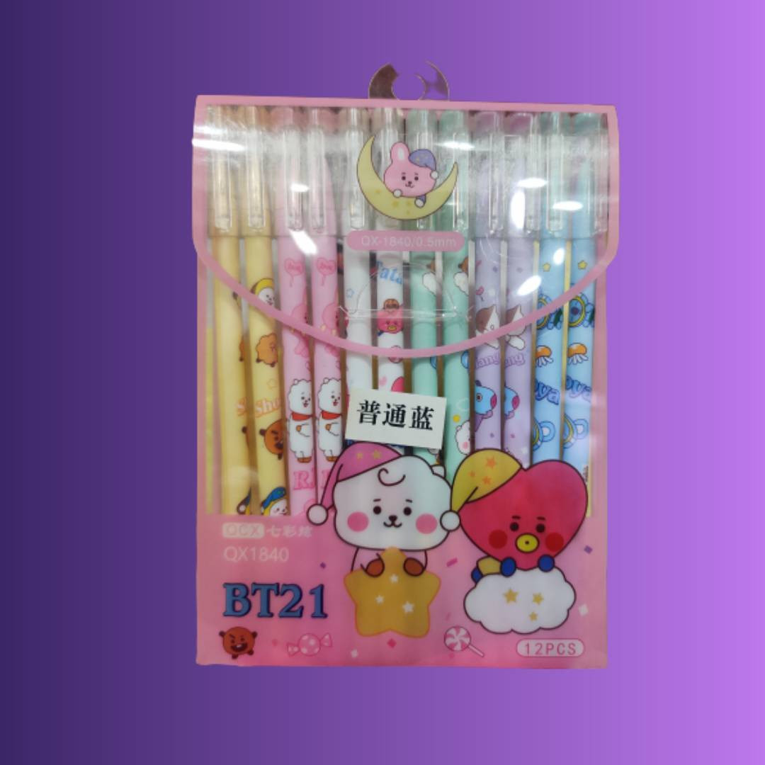 12Pcs/Set K-POP BT21 Slim Gel Pen