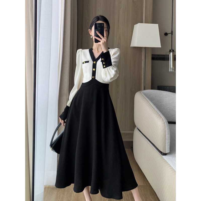 Gagarich Korean V Neck Temperament Long Dress