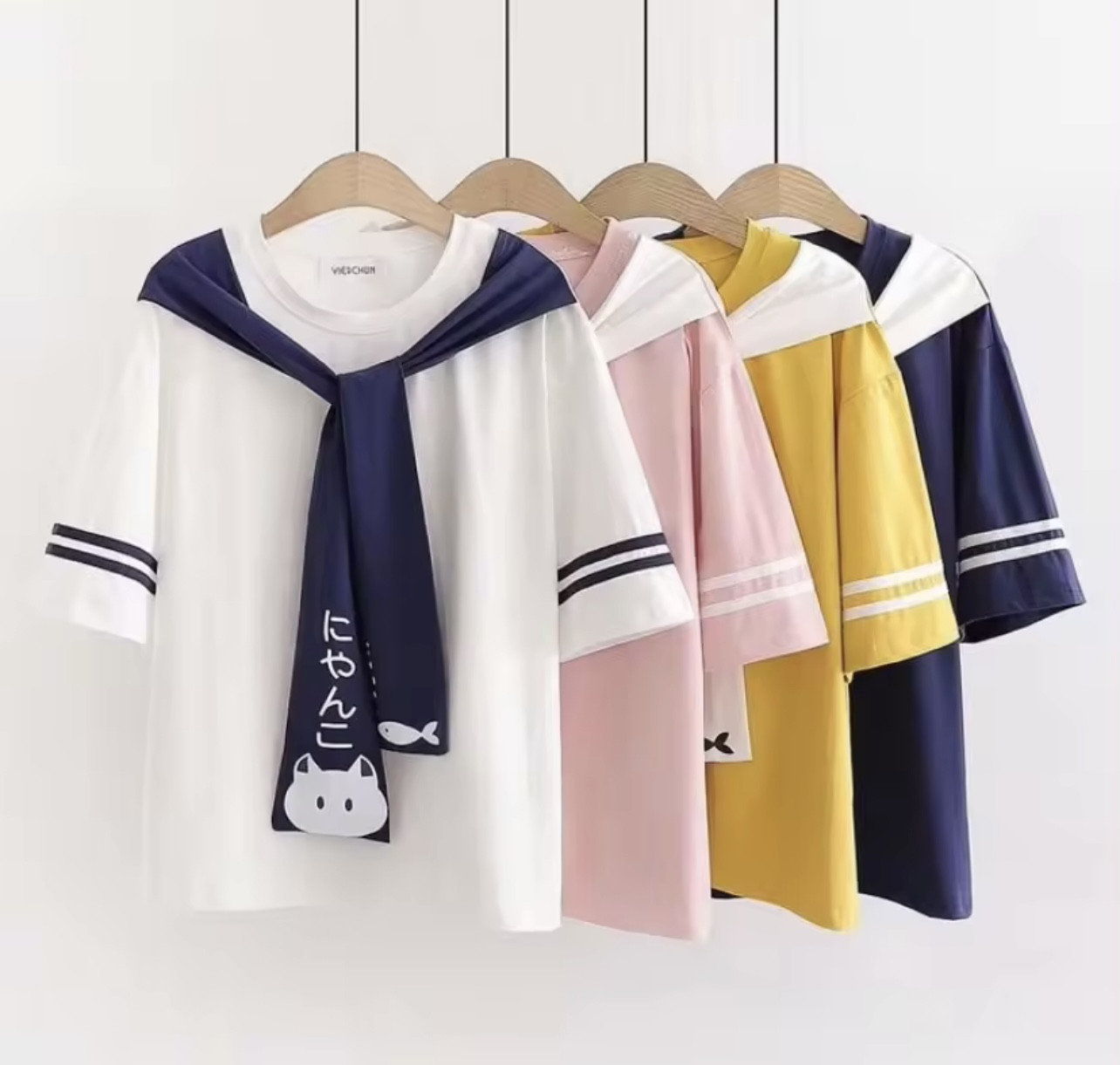 Kawaii Style Cat Fish Shot Sleeve Summer Tops