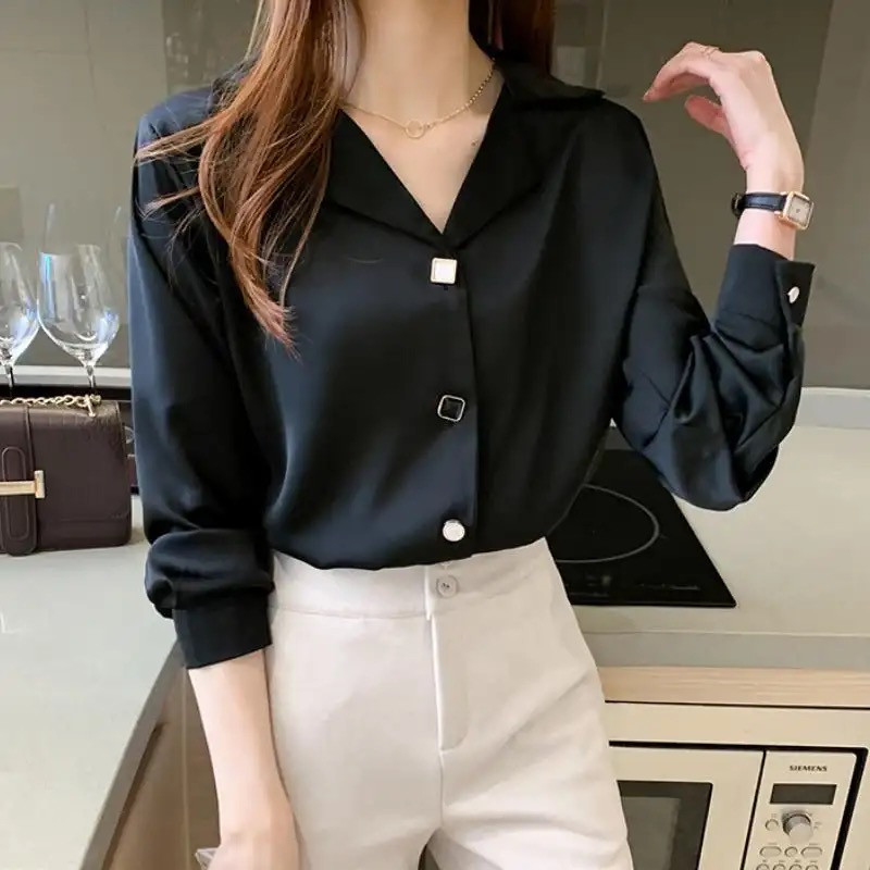 Elegant Buttons Long Sleeve V-Neck Shirt
