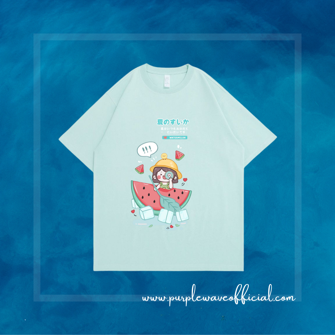 Cute Cartoon WATERMELON Premium Quality Drop Shoulder DTF T-shirt