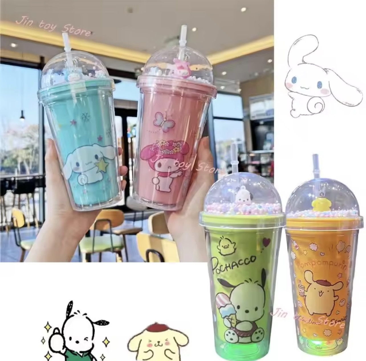 Kawaii Sanrio Double Layer Water Straw Cup