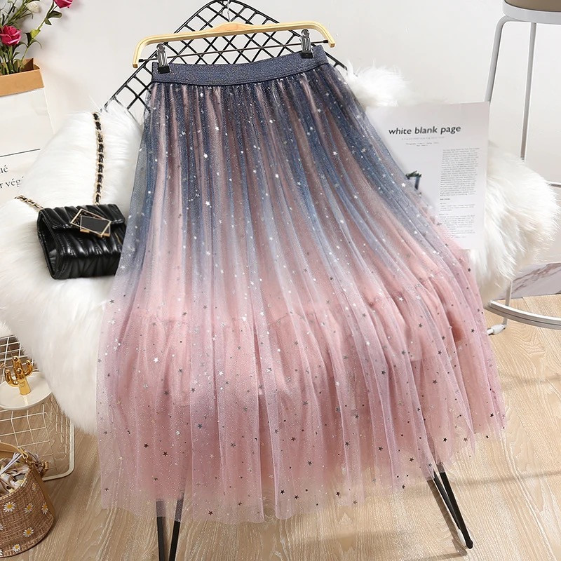 Summer Fashion Gradient Shiny Skirt