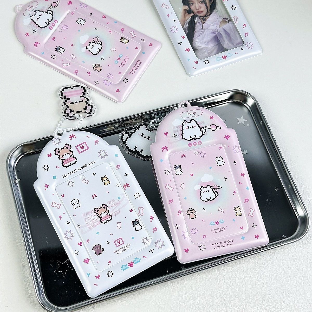 Cute Pixel Style Puppy Kitten PVC Photocard Holder