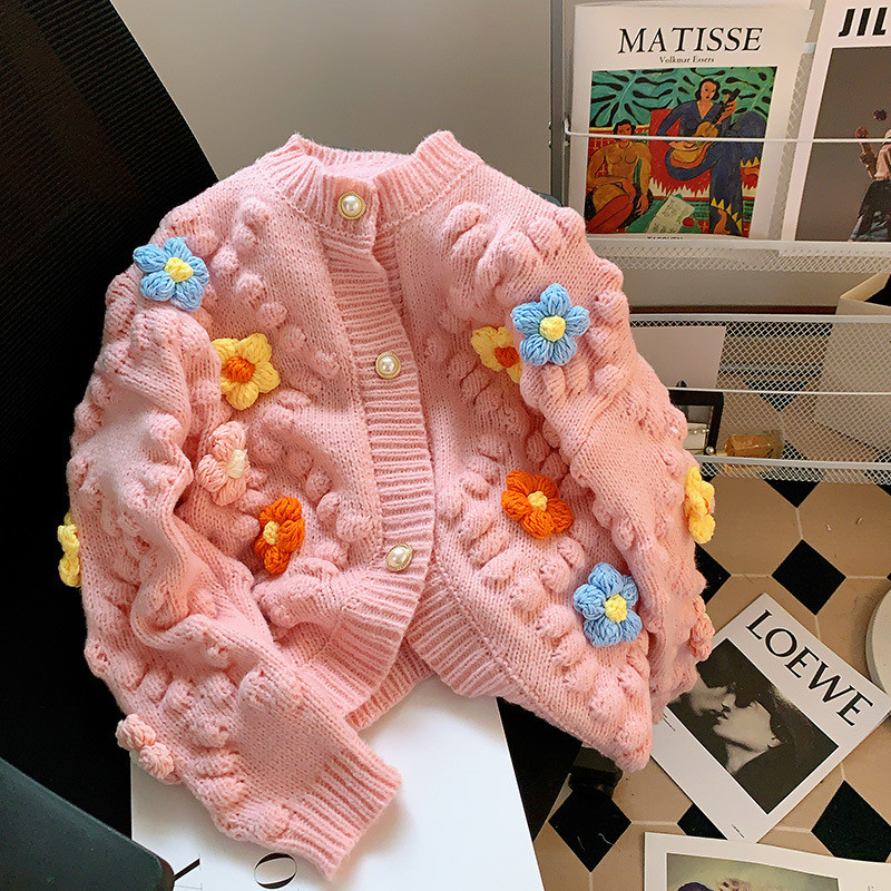 Korean Fashion 3D Flower Cardigan
