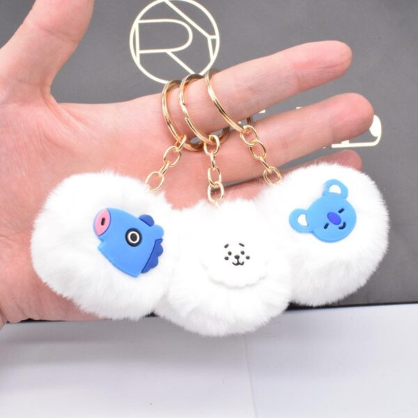 K-POP BTS BT21 Keychain Fur Ball Key Ring
