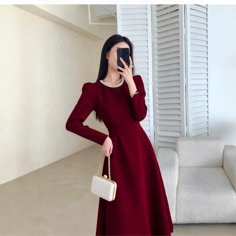 French Style Long Red Party Dress