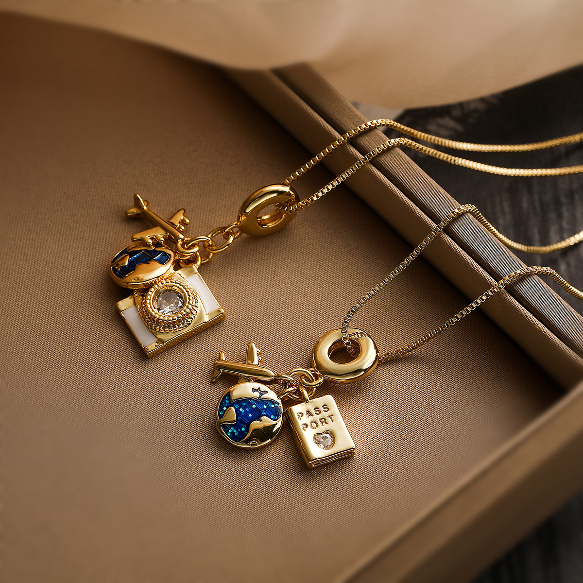 Creative Zircon Camera Passport  Pendant Necklace