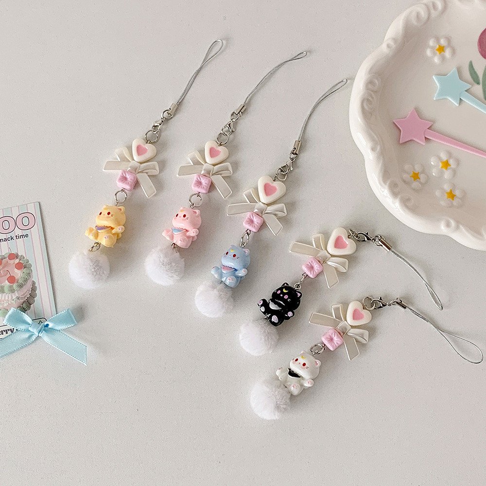 Cute Cat Ball Beaded Mobile Phone Charm