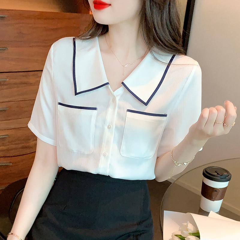F.M.Y Turn Down Collar Casual Chiffon Shirt