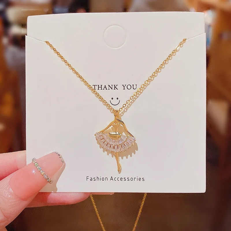 Fashionable Ballet Girl Zirconia Pendant Necklace