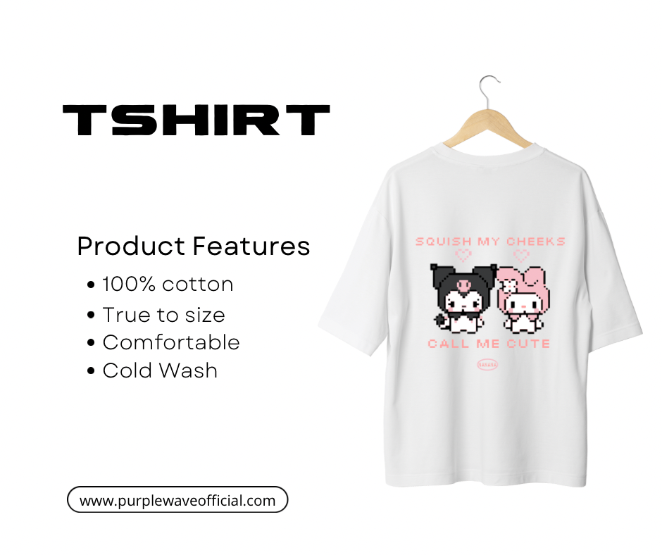 Sanrio Kuromi Pixel Call me Cute Drop Shoulder T-shirt