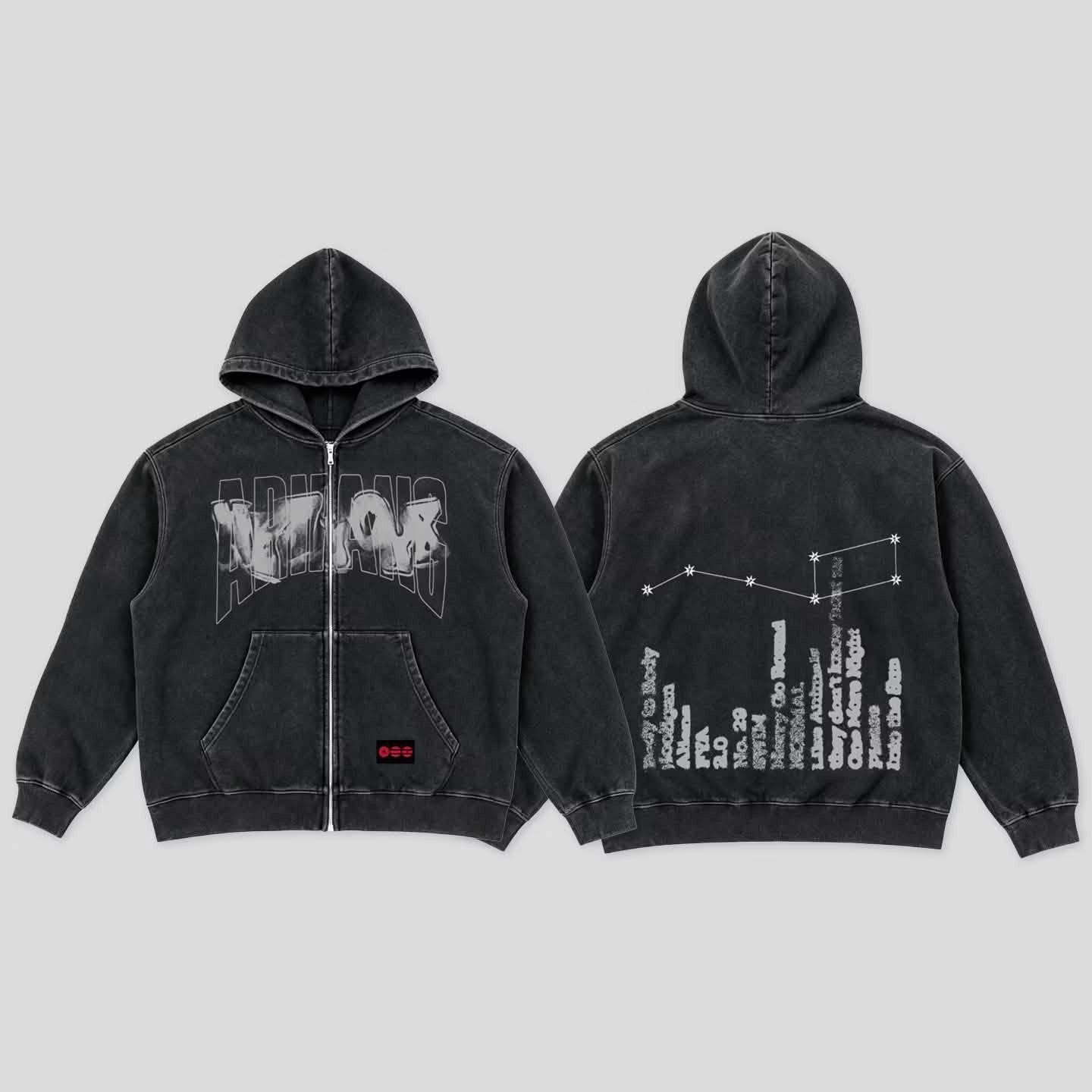 BTS Suga AliranGothic Print Washed Loose ZIpper Jacket
