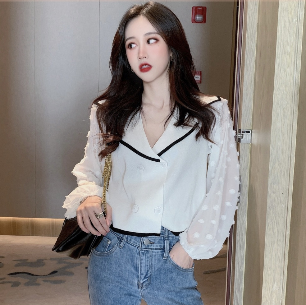 Puff Sleeve V Neck Elegant Short Top