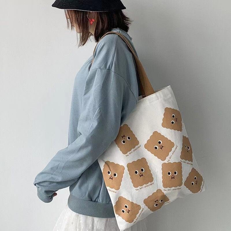 Cute Kawaii Cookie Canvas Tote Bag