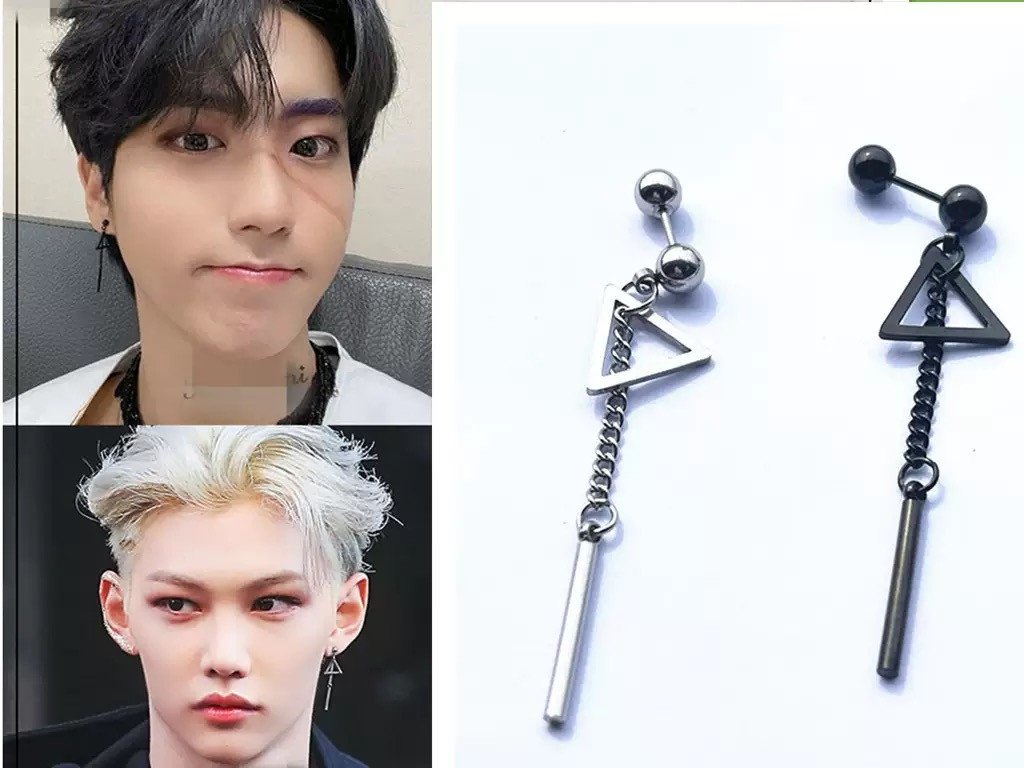 Straykids Flex Tringle Rivet Chain Tassel Earring Stud