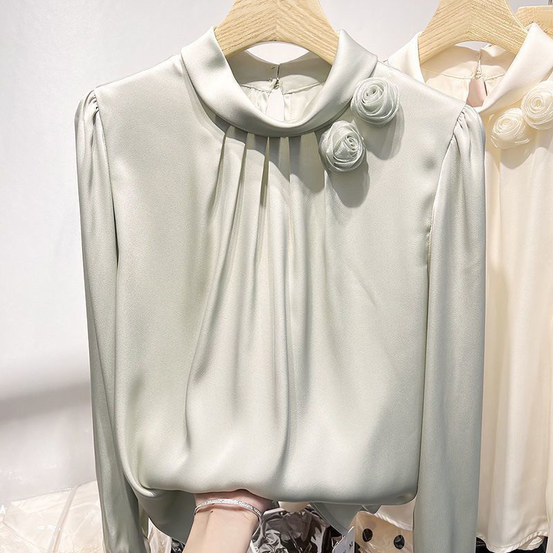 Korean Fashion Solid Ruffle 3D Rose Floral Tops
