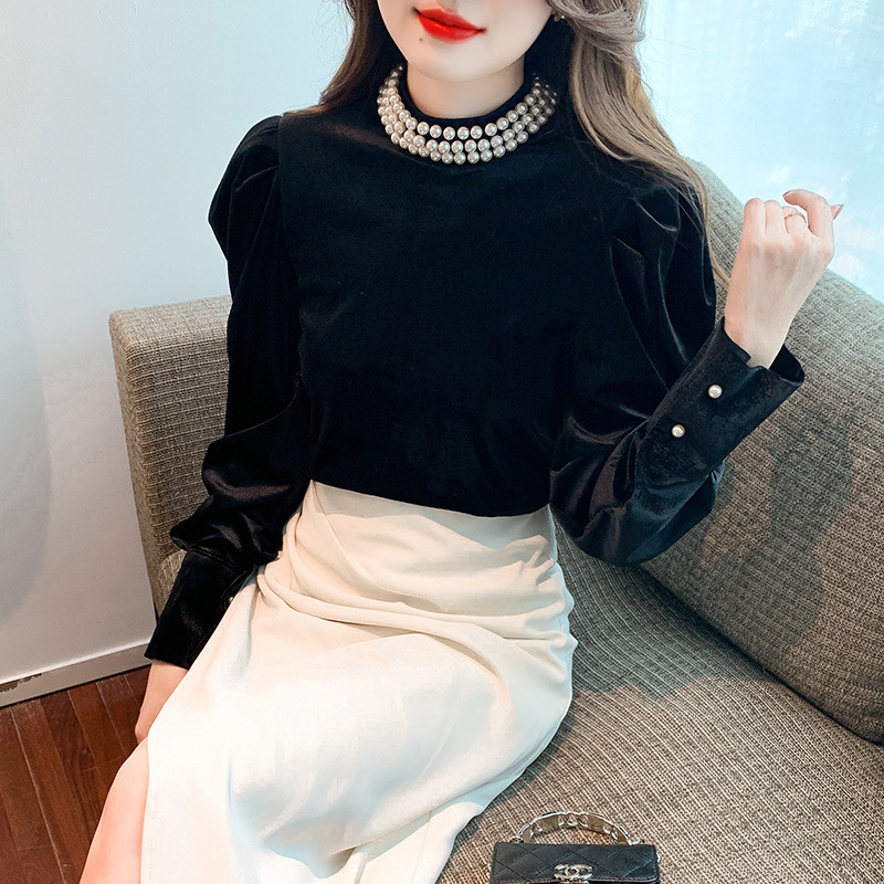 Stylish Velvet O-Neck Tops