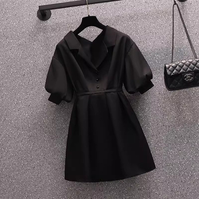 Japanese Style Black Lapel Suit Dress