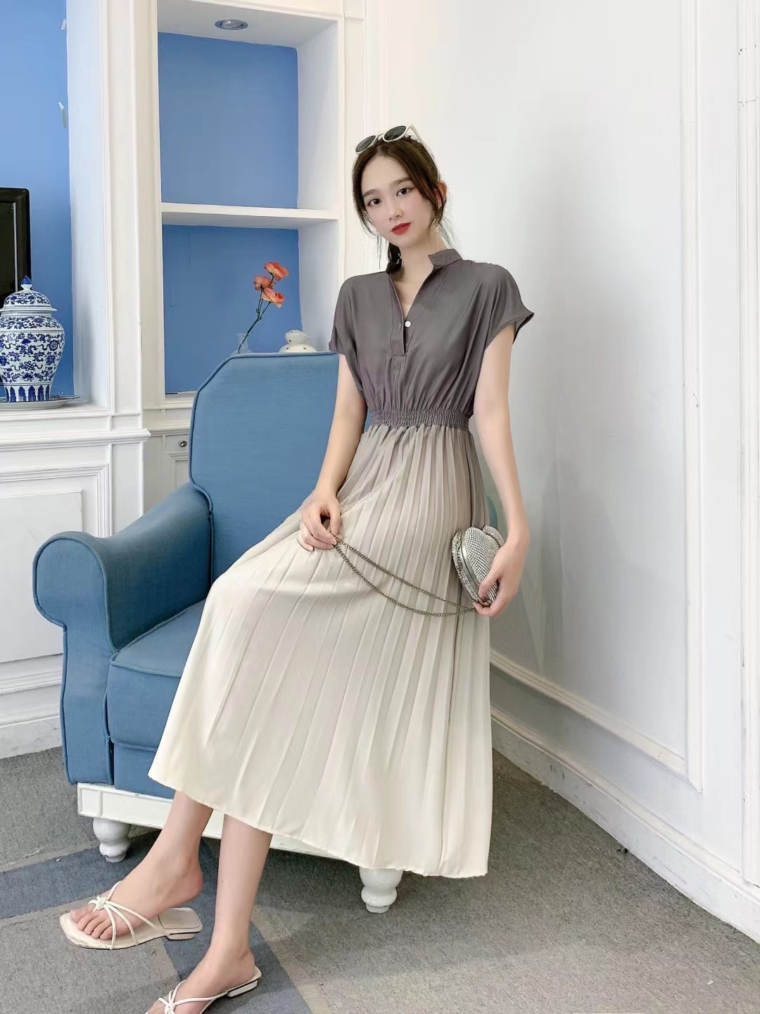Gradient Color V-Neck Party Dress