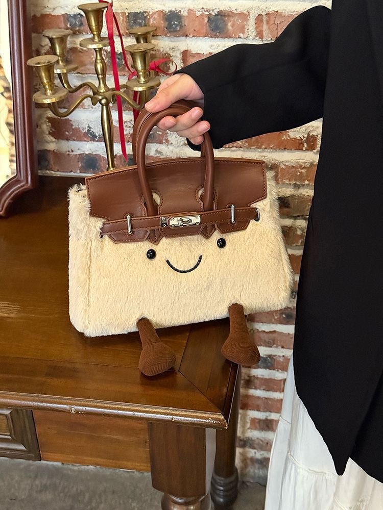 Cute Faux Fur Cute Cartoon Plush Doll Winter Handbag