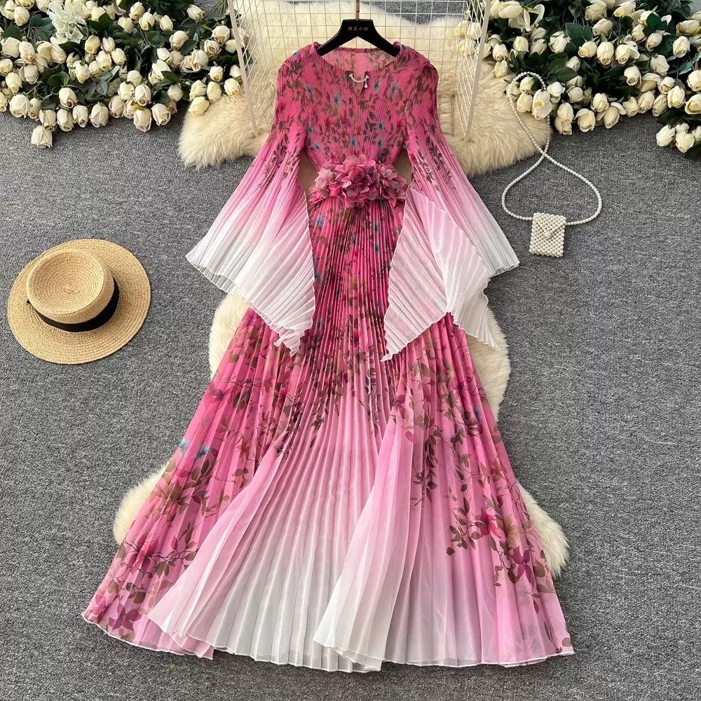 Miyake African Elegant Dress Temperament Celebrity Waist Fashion Long Dress