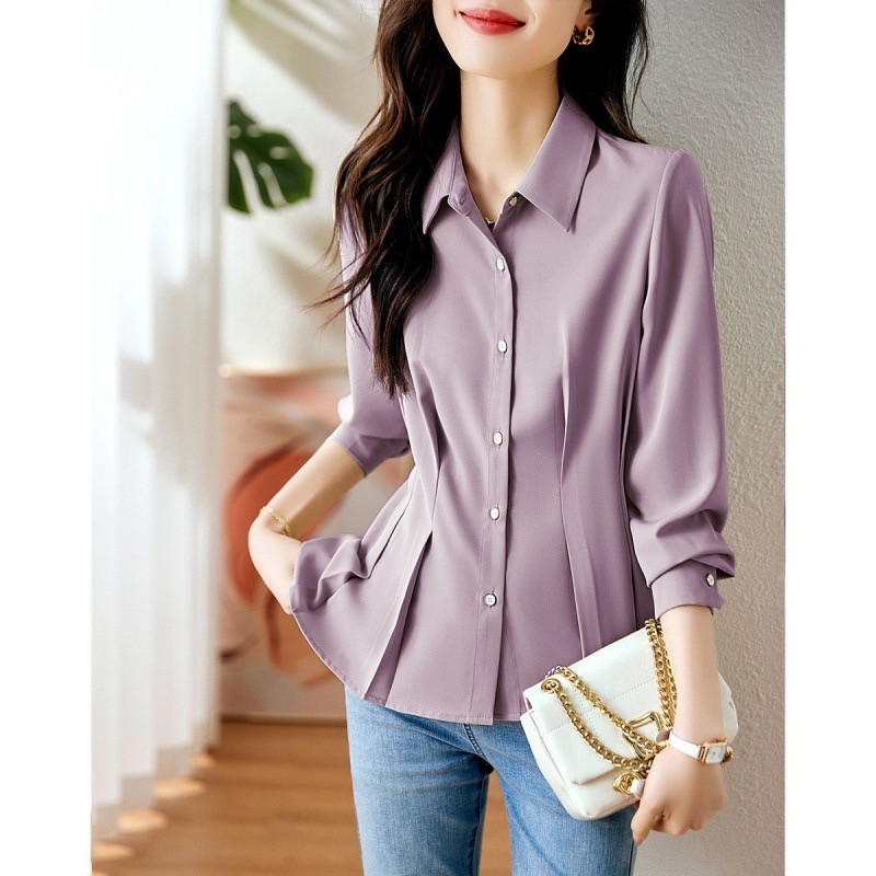 Korean Style Solid Ruffled Elegant Shirts