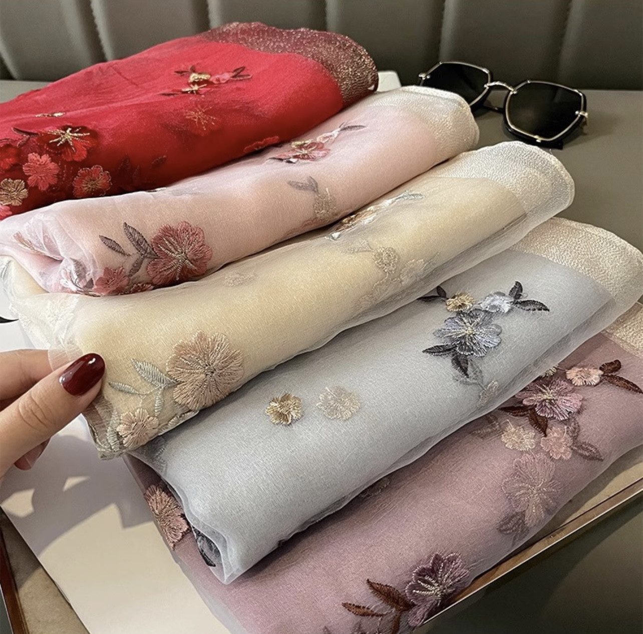 Luxury Embroidery Silk Scarf