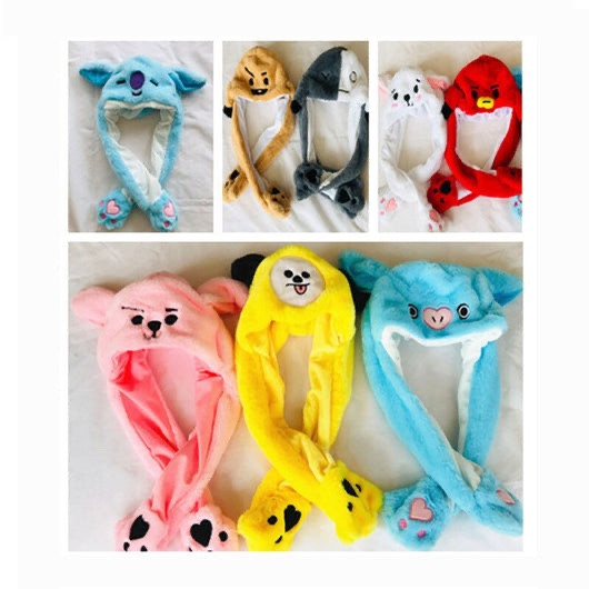 K-POP BT21 Cartoon Cute Plush Hat Ears Moving Cap
