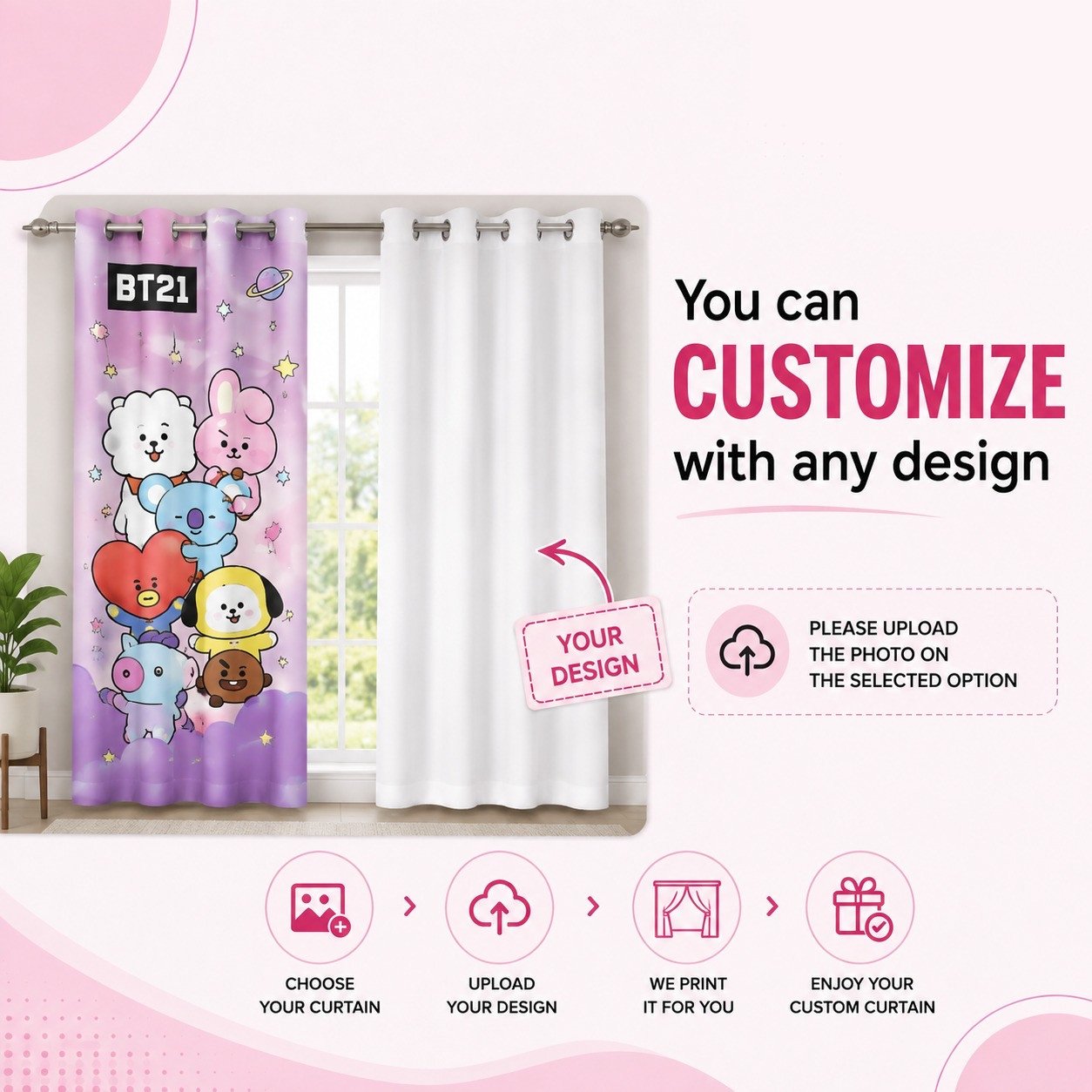Customized Design Digital Printed Curtain 8/5 Feet