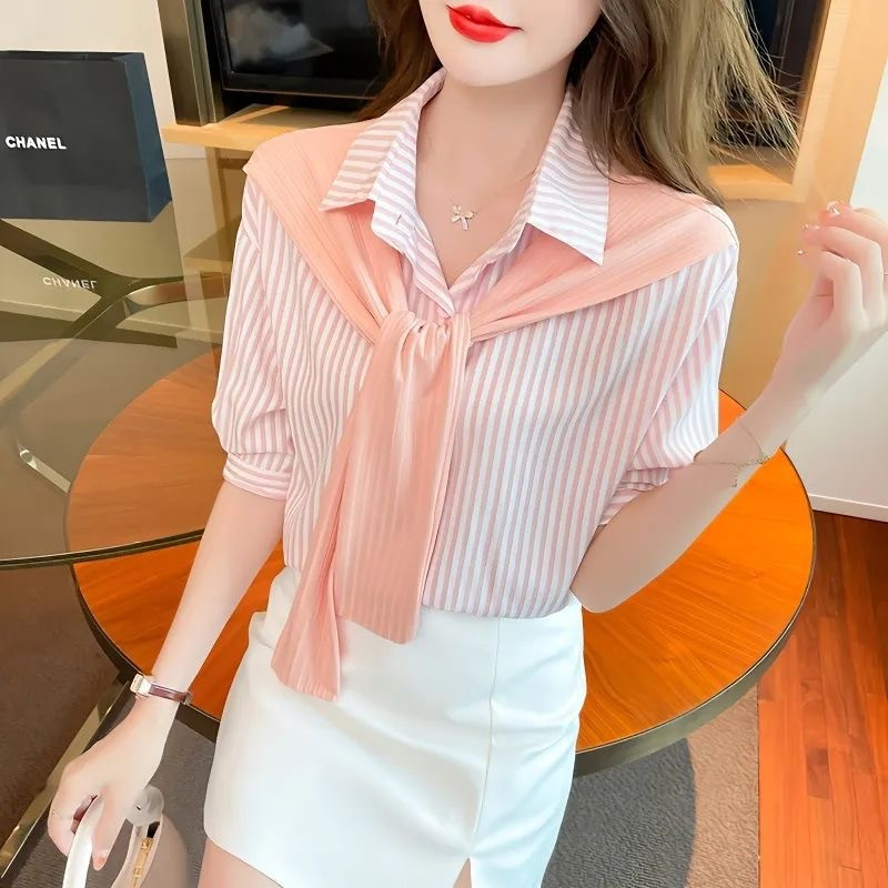 Kawaii Fashion Spliced Striped Shirt