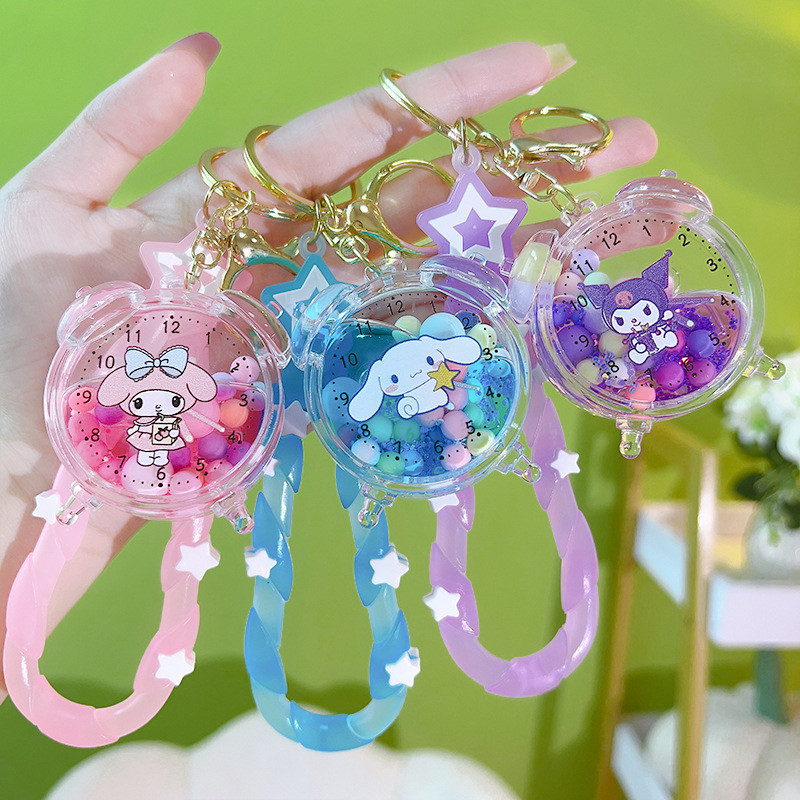 Kawaii Sanrio Transparent Tabletop Clock Decoration belt Keychain