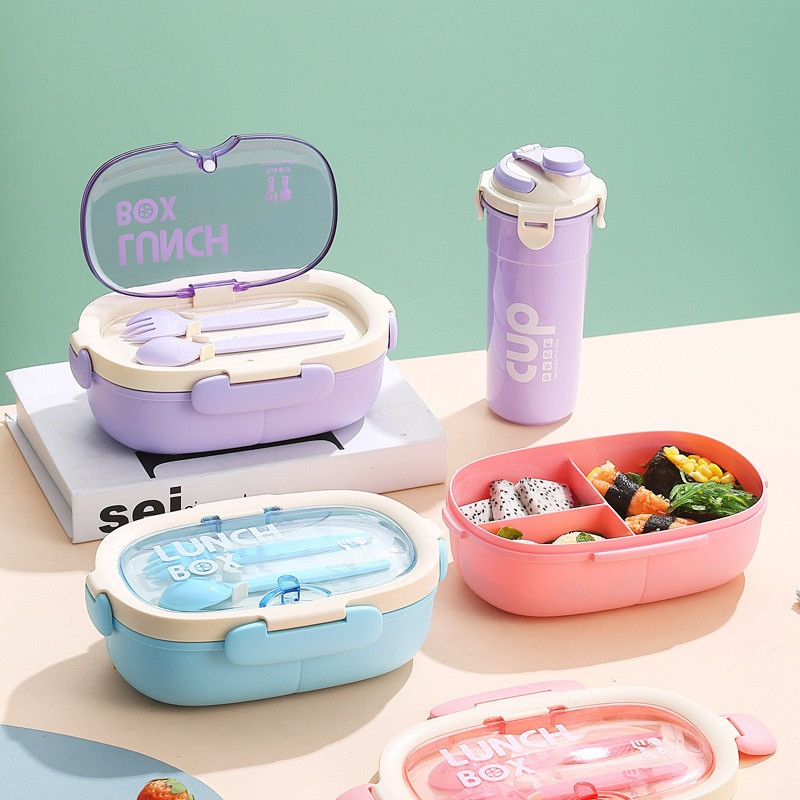 3 Compartments Bento Lunch with Cultery Set Box 850ml