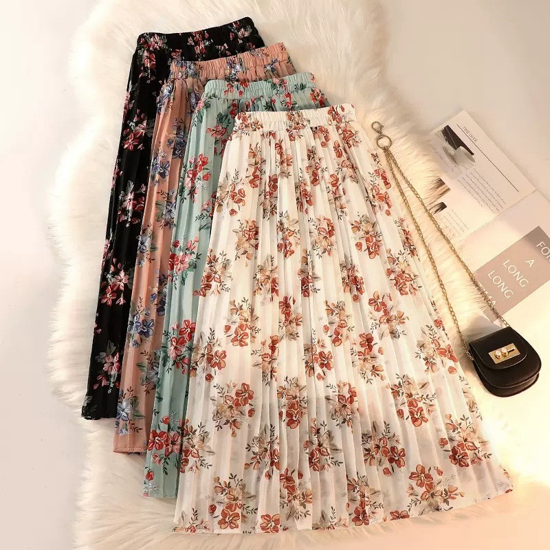 Elegant Floral Midi Shiffon Skirt