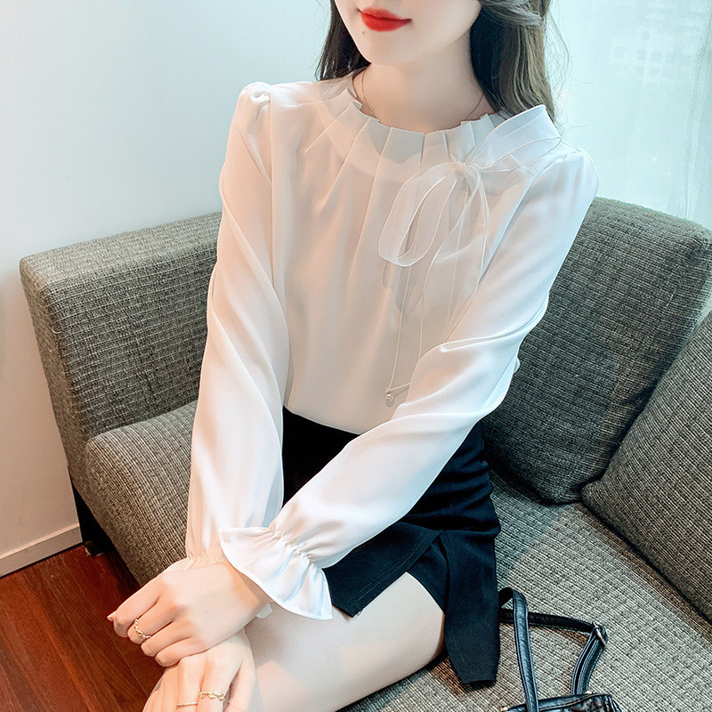 F.M.Y Y2K Bow O-Neck Flare Sleeve Casual Tops