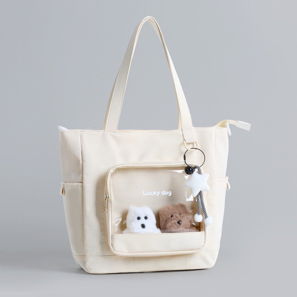 Japanese-Style Solid Color Transparent Tutoring Tote Bag