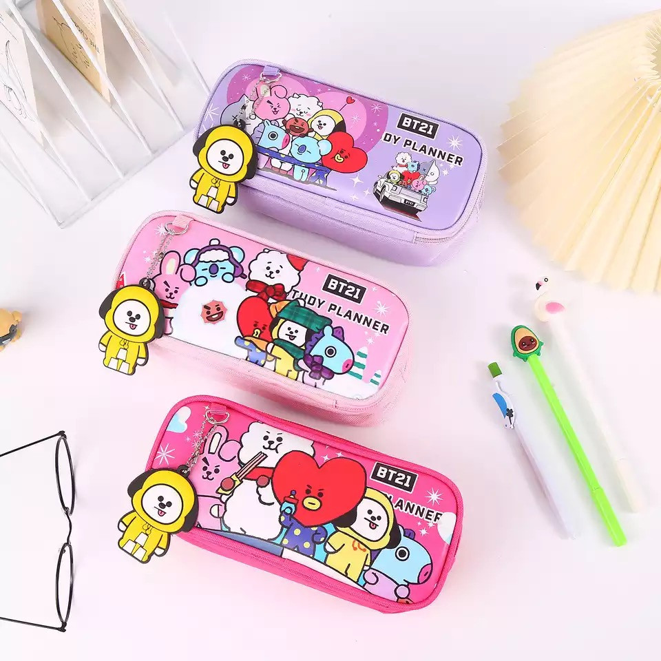 BT21 Double Layer Zipper Kawaii Storage Pencil Bag