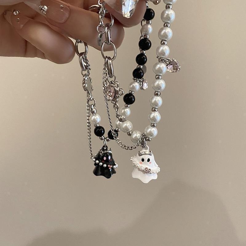 Black and White Little Ghost Beaded Bracelet