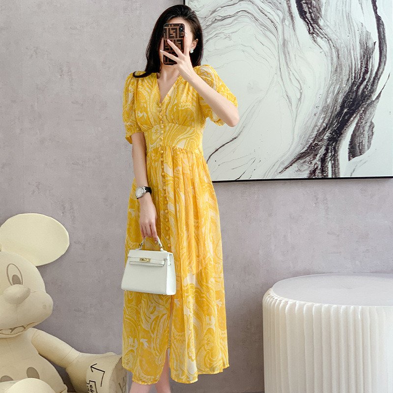 Elgant High-Grade Beach Floral Chiffon Long Dress