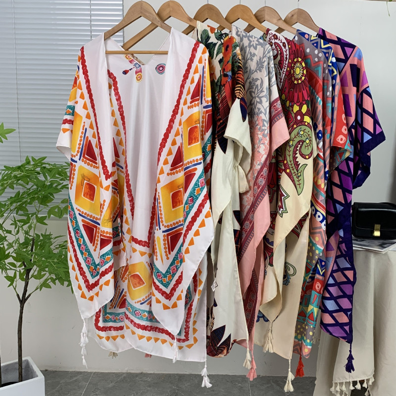 Elegant Style Printed Cotton Crape Kaftan