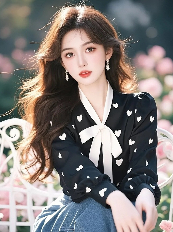 Elegant Love Printed Fashion Bow Tops