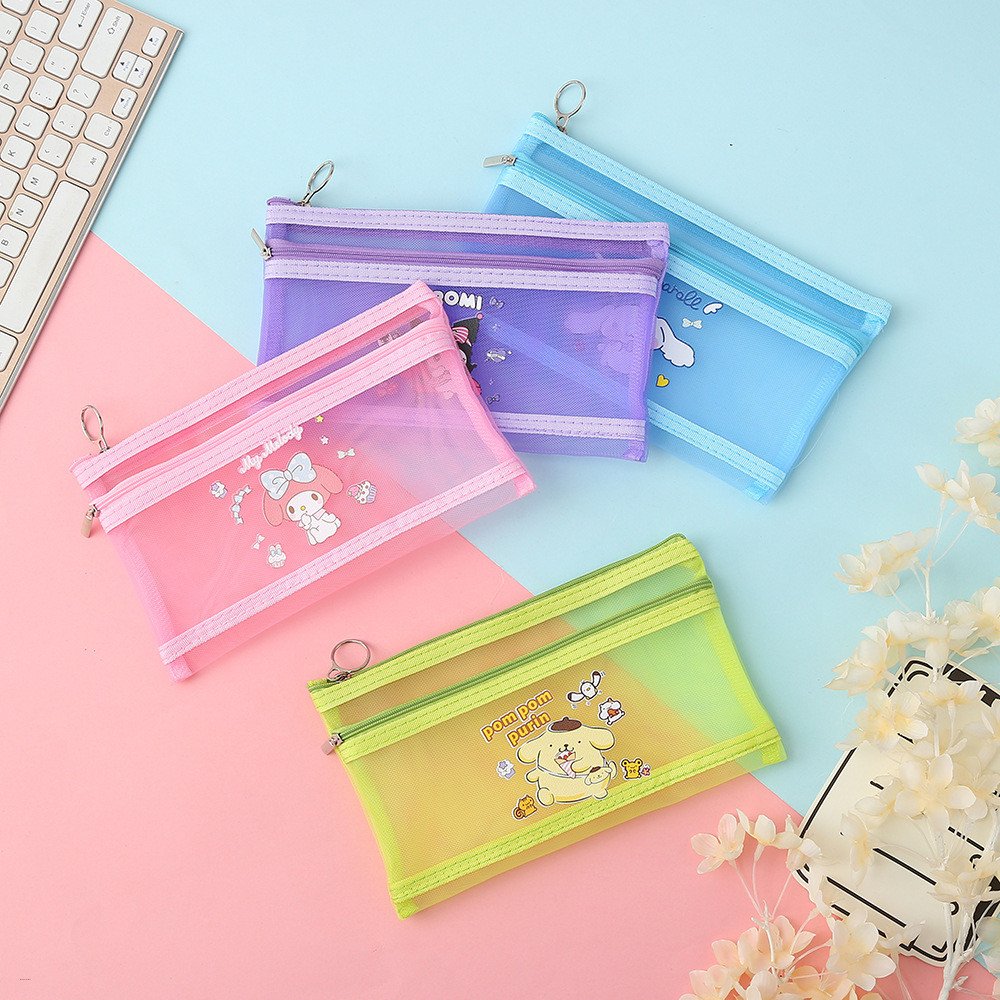 Kawaii Sanrio Mesh Nylon Transparent Pencil Bag