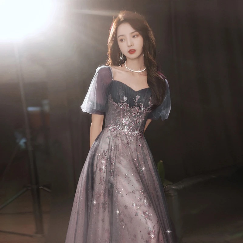 Elegant Starry Sky Purple Party Dress