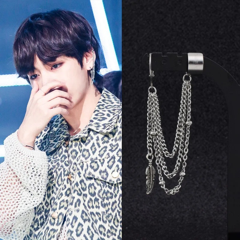 1Pcs BTS Kim Taehyung/V Long Tassel Wings Studs Earrings/Single Piece