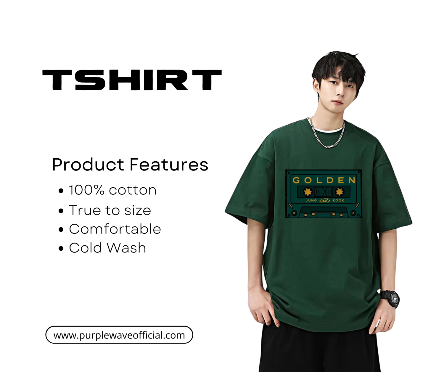 JUNGKOOK GOLDEN DTF Printed Drop Shoulder Casual T-shirt