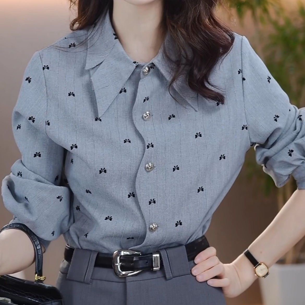 Women Long Sleeve Elegant Retro Vintage Button Top/Shirt