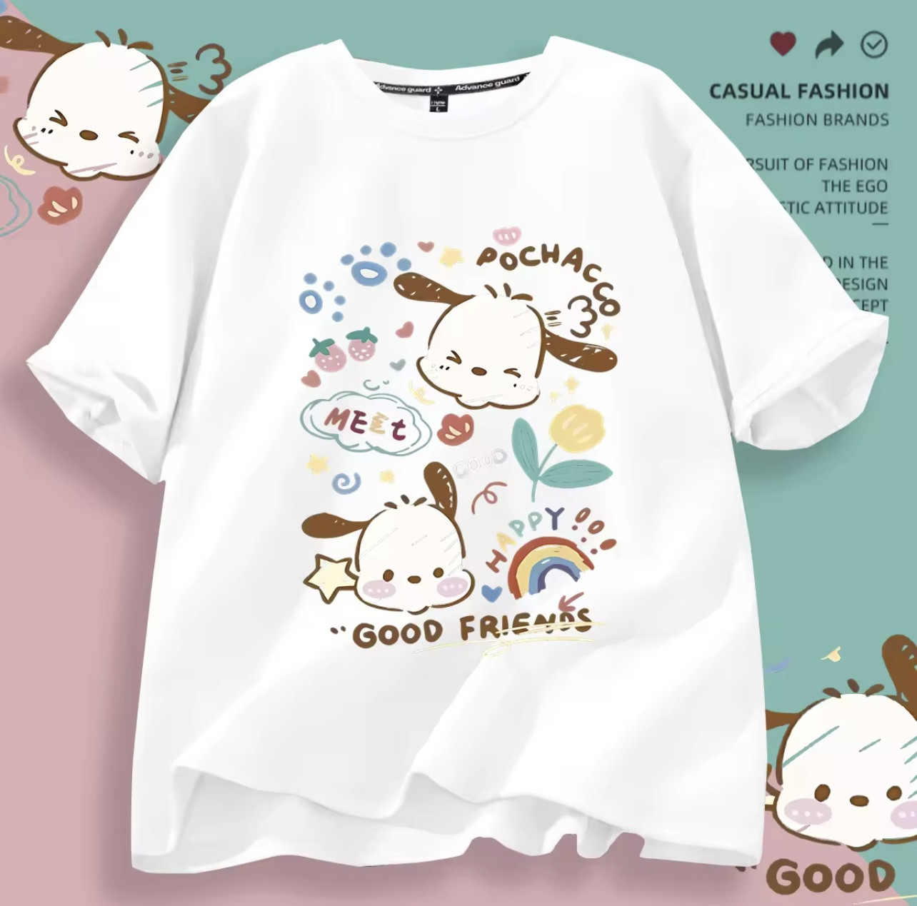 SANRIO POCHACCO DROP SHOULDER CASUAL T-SHIRT