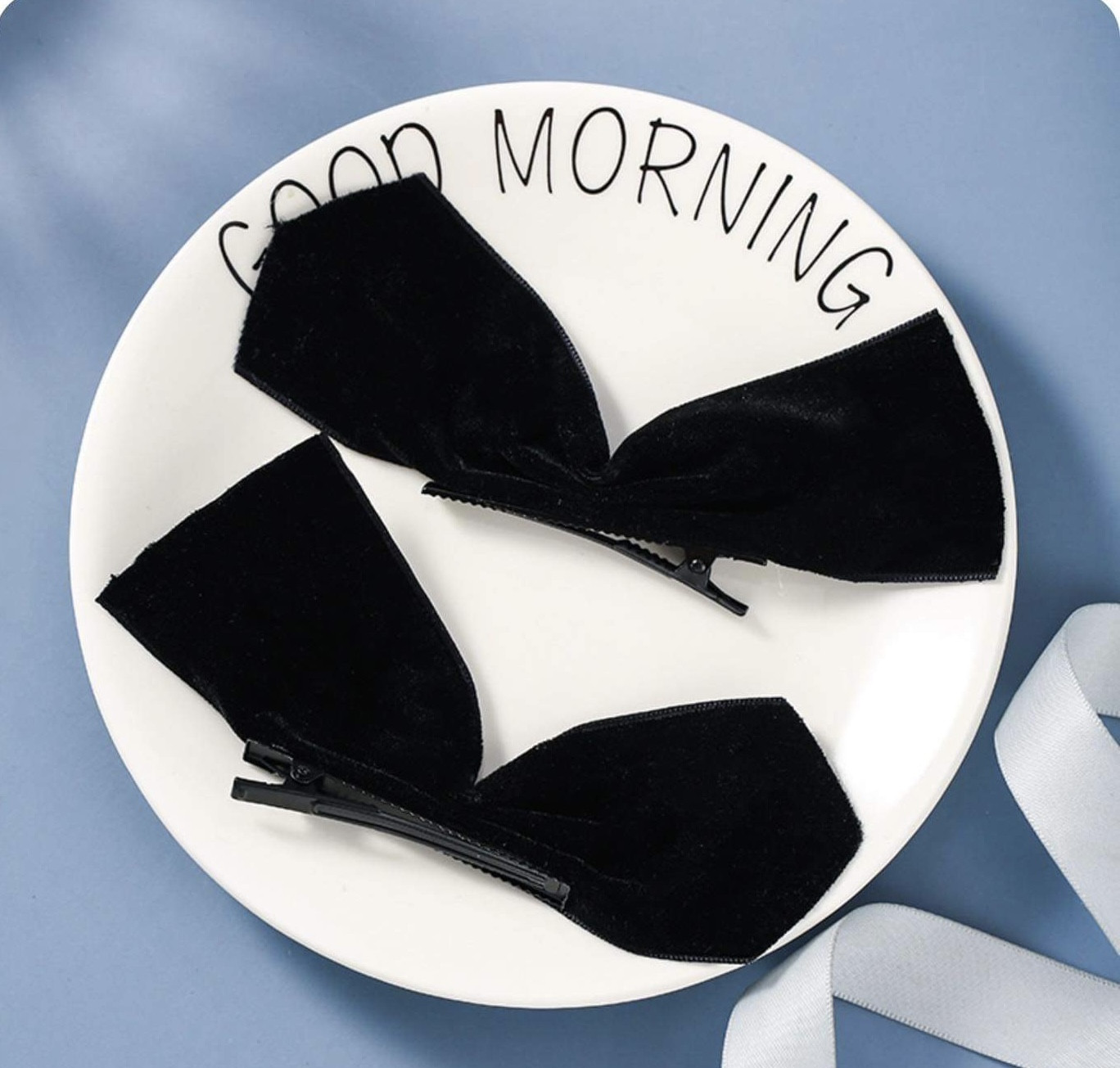 Jisoo Same Black Silk Bow Clip Hairpin [Pair]