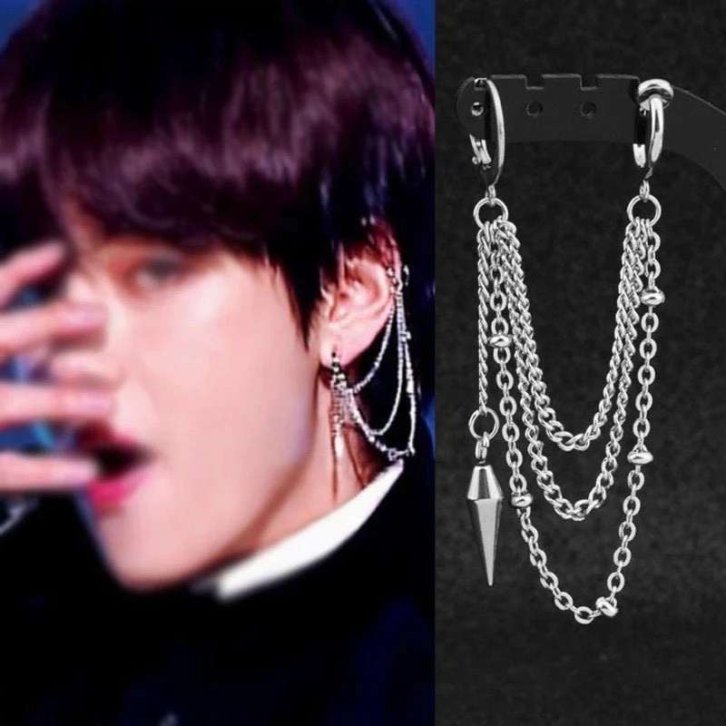 1pcs BTS-V Idol Concept Punk Tassel Rock Studs Earrings/Single Piece